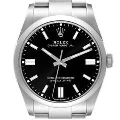 Used Rolex Oyster Perpetual Black Dial Steel Mens Watch 126000 Box Card
