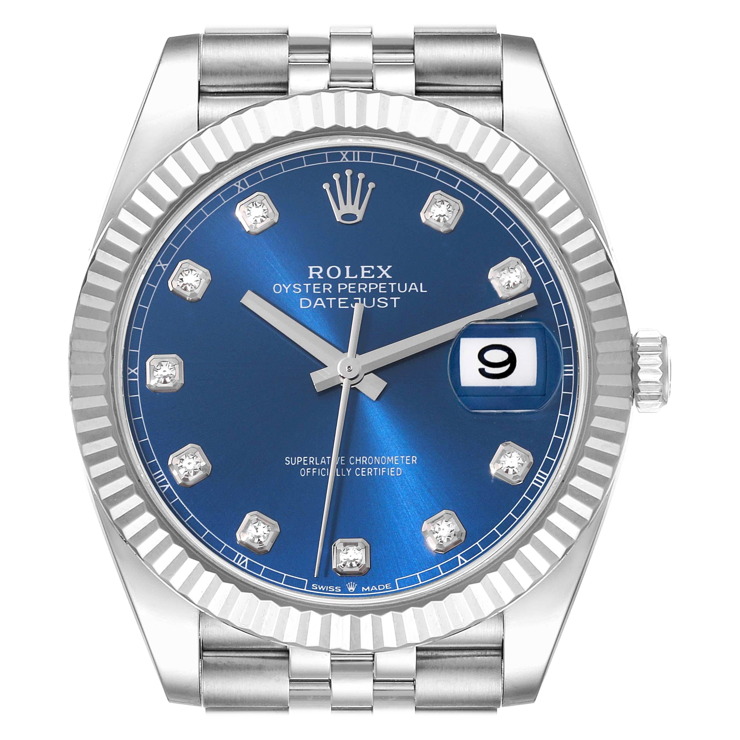 Rolex Datejust 41 Steel White Gold Diamond Dial Mens Watch 126334 Box Card