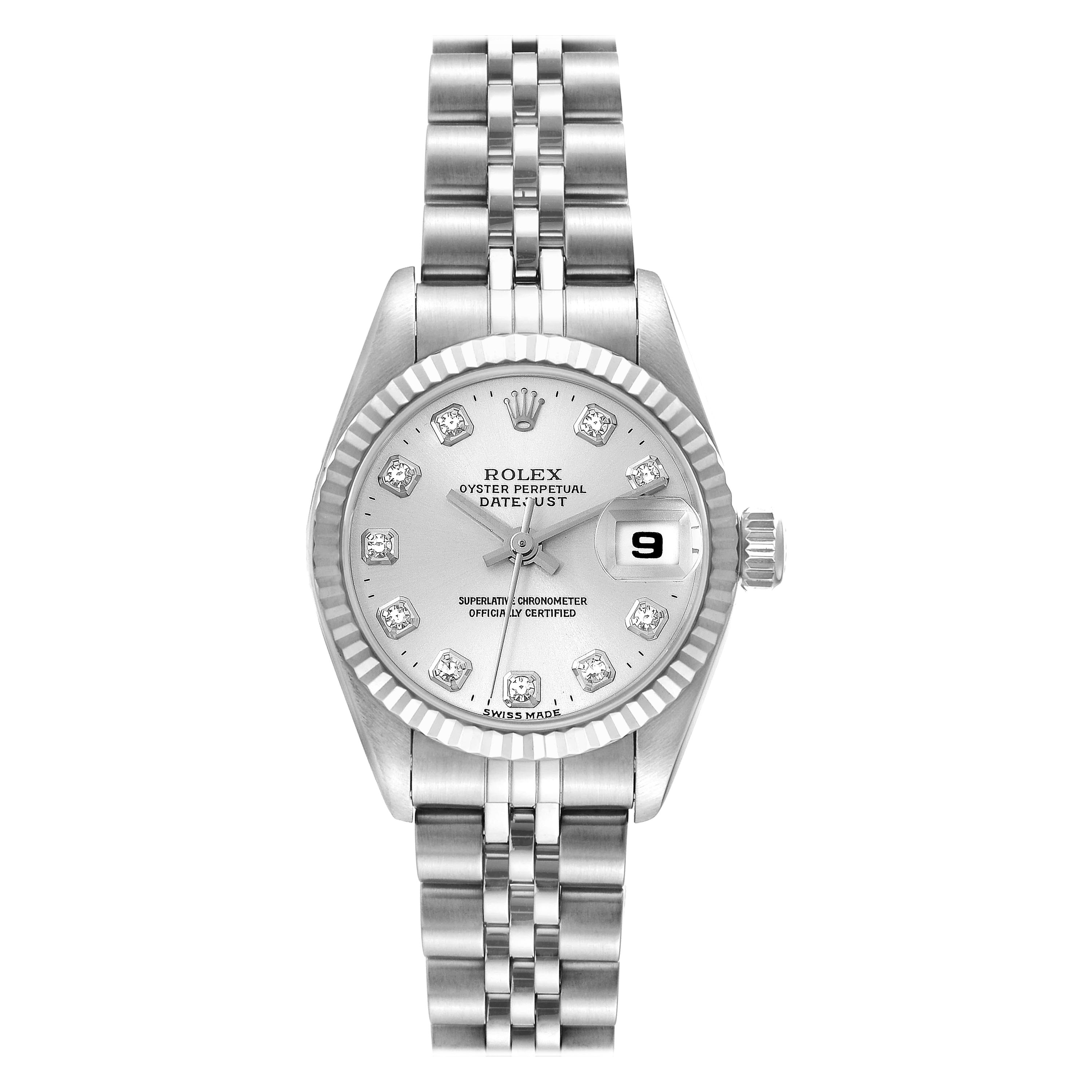Rolex Montre Datejust en acier, or blanc et cadran en diamant, pour femmes 69174