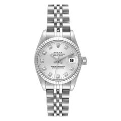 Vintage Rolex Datejust Steel White Gold Diamond Dial Ladies Watch 69174