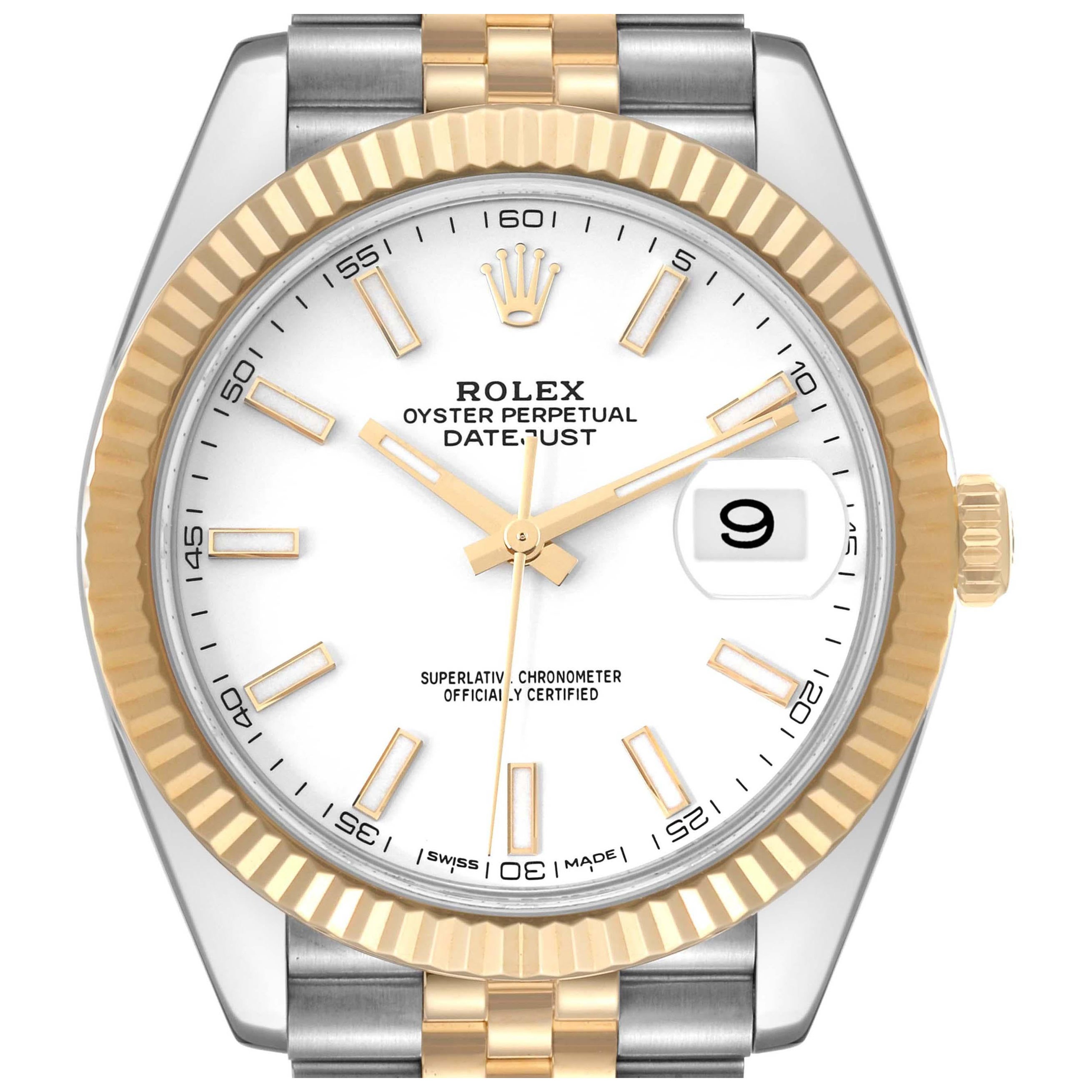 Rolex Datejust 41 Steel Yellow Gold White Dial Mens Watch 126333 For Sale