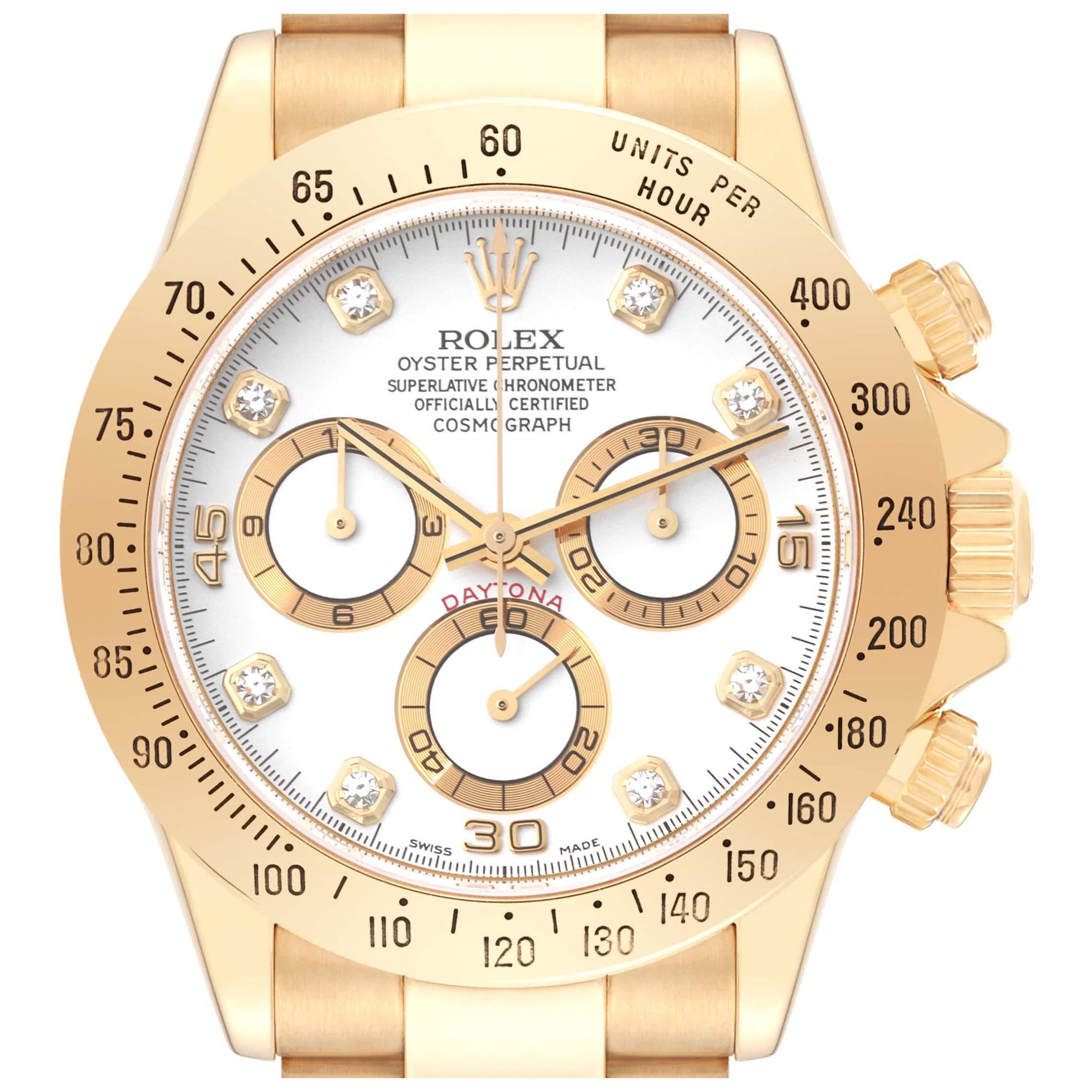Rolex Daytona Yellow Gold White Diamond Dial Mens Watch 116528 Box Papers