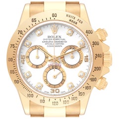 Rolex Daytona Yellow Gold White Diamond Dial Mens Watch 116528 Box Papers