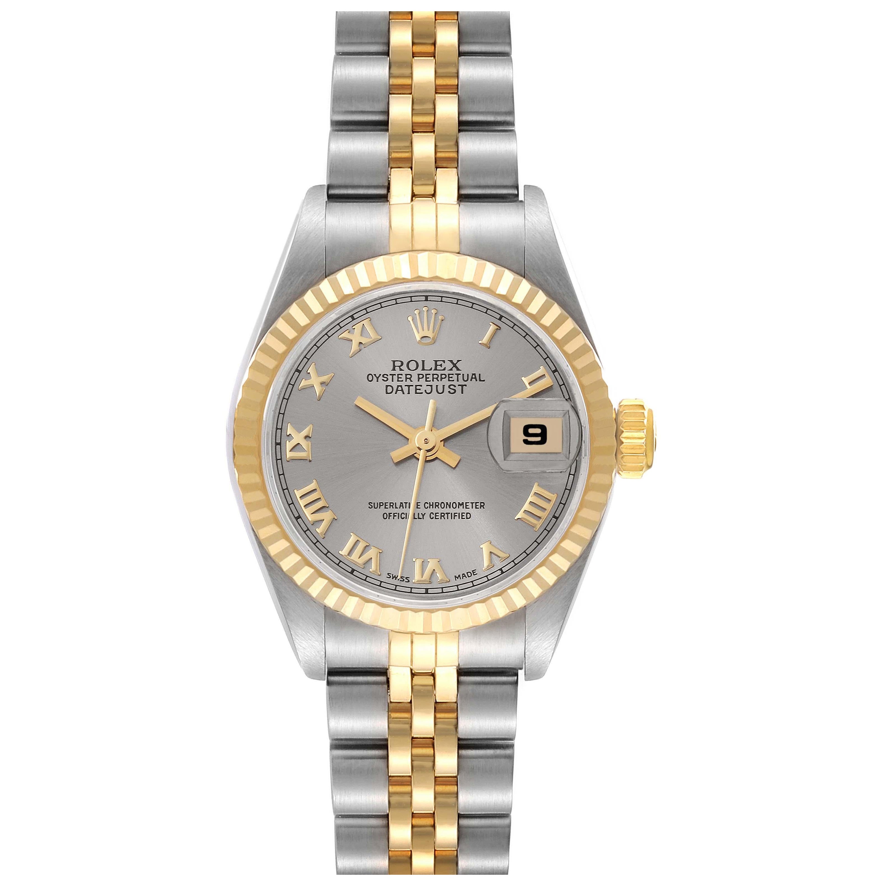 Rolex Datejust Slate Dial Steel Yellow Gold Ladies Watch 69173 For Sale