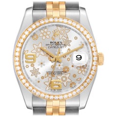 Rolex Montre Datejust pour hommes 116243 avec cadran floral en argent, acier, or jaune et diamants