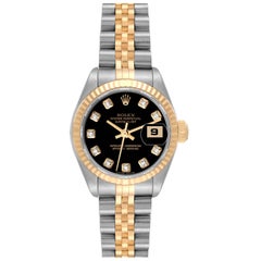 Rolex Datejust Steel Yellow Gold Black Diamond Dial Ladies Watch 79173