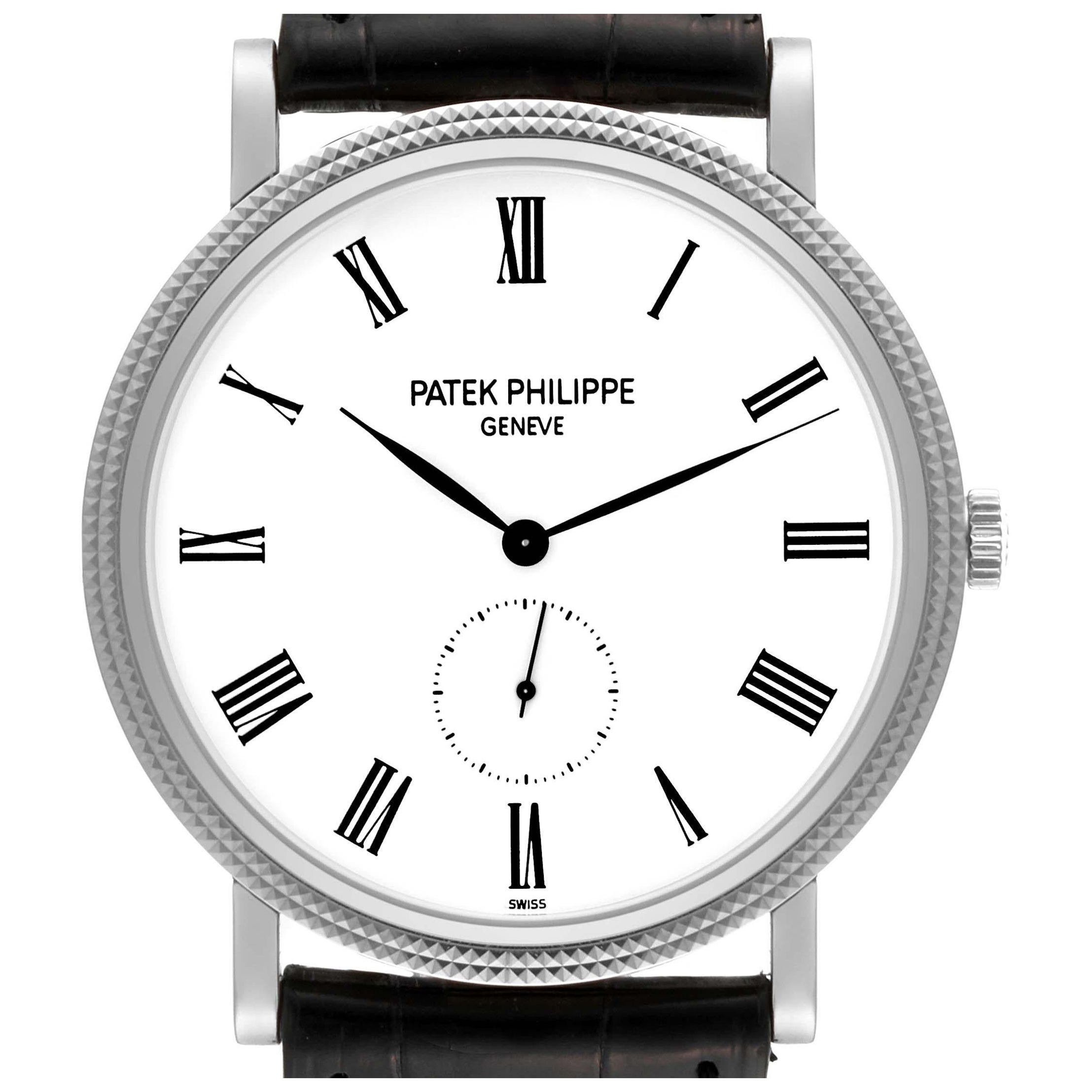 Patek Philippe Calatrava White Gold Black Strap Mens Watch 5119 For Sale