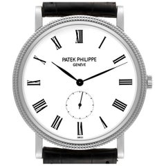 Patek Philippe Calatrava White Gold Black Strap Mens Watch 5119