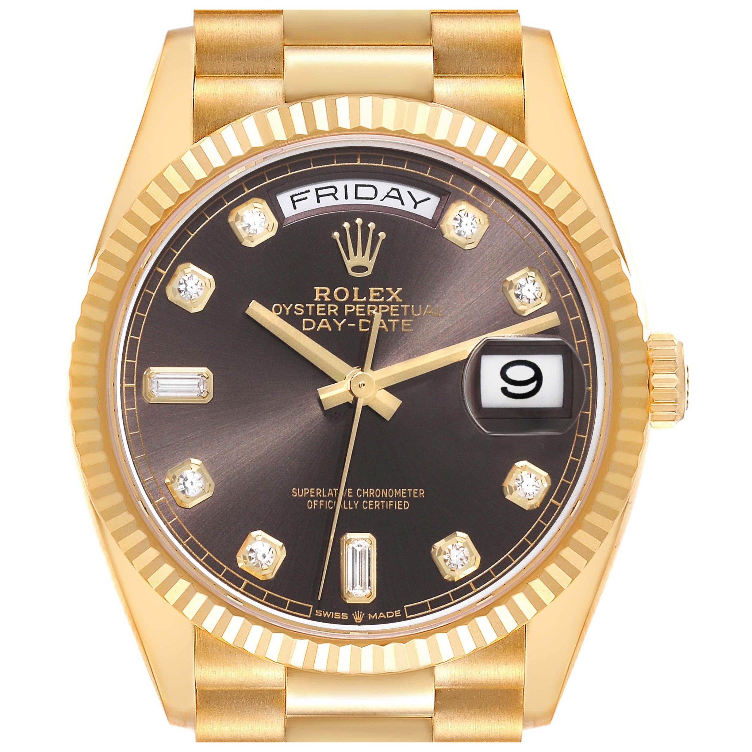 Rolex President Day-Date Yellow Gold Diamond Dial Mens Watch 128238 Box Card For Sale