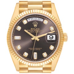 Used Rolex President Day-Date Yellow Gold Diamond Dial Mens Watch 128238 Box Card