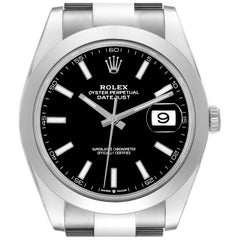 Rolex Datejust 41 Black Dial Smooth Bezel Steel Mens Watch 126300