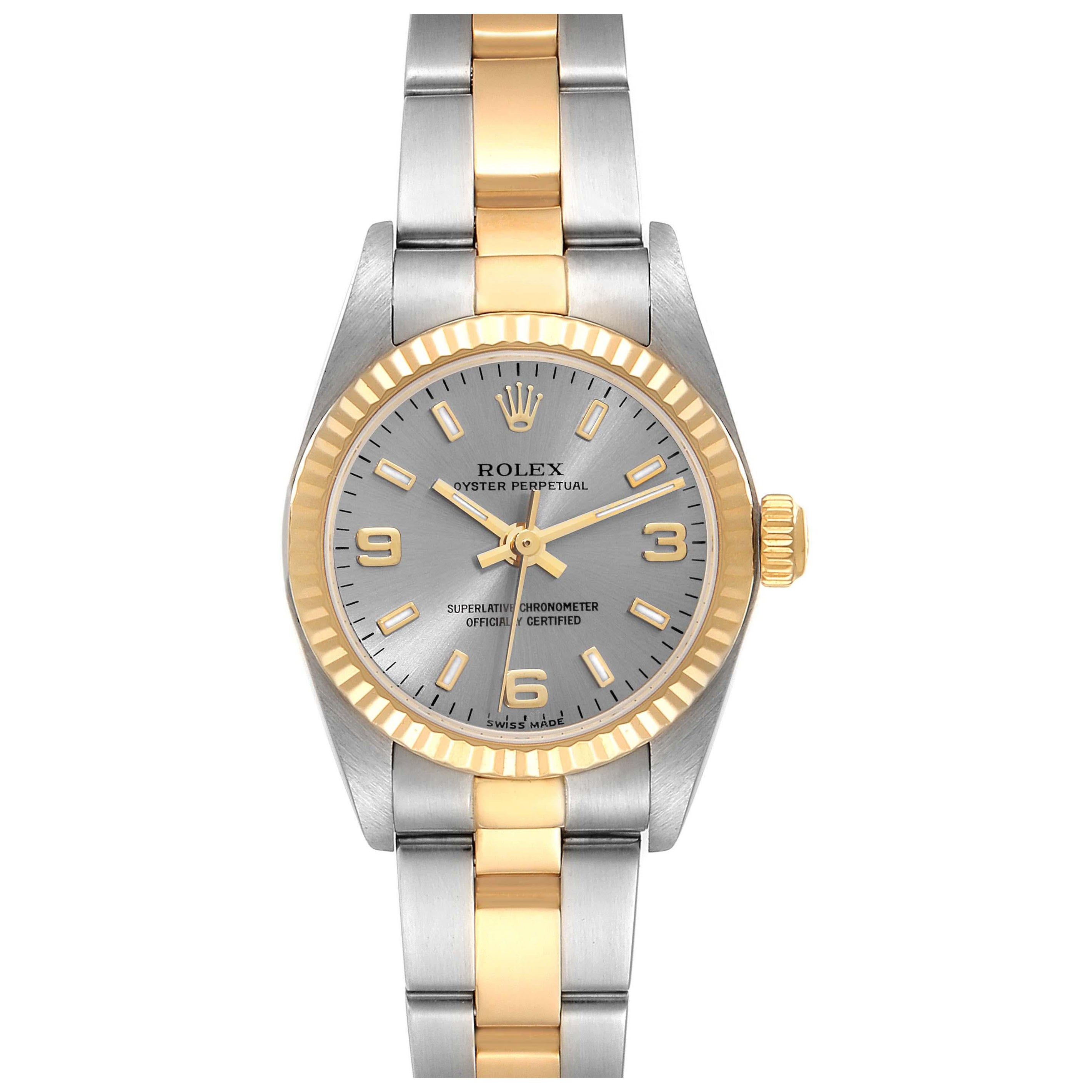 Rolex Oyster Perpetual Slate Dial Steel Yellow Gold Ladies Watch 76193 Box Paper