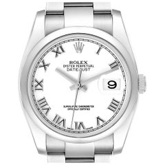 Rolex Datejust White Roman Dial Steel Mens Watch 116200 Box Card