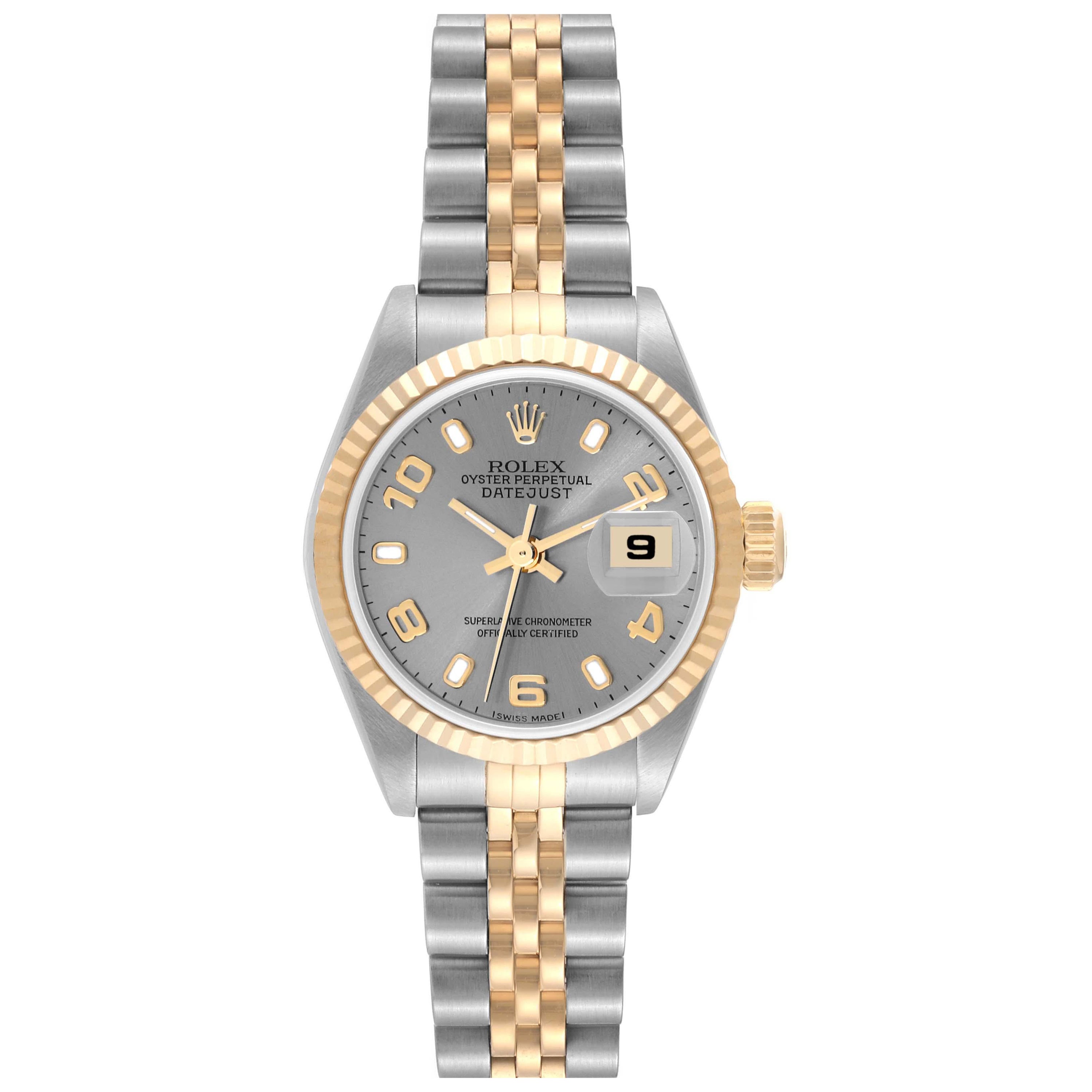 Rolex Datejust Damenuhr aus Stahl mit Gelbgold- Schiefer-Zifferblatt 79173 im Angebot