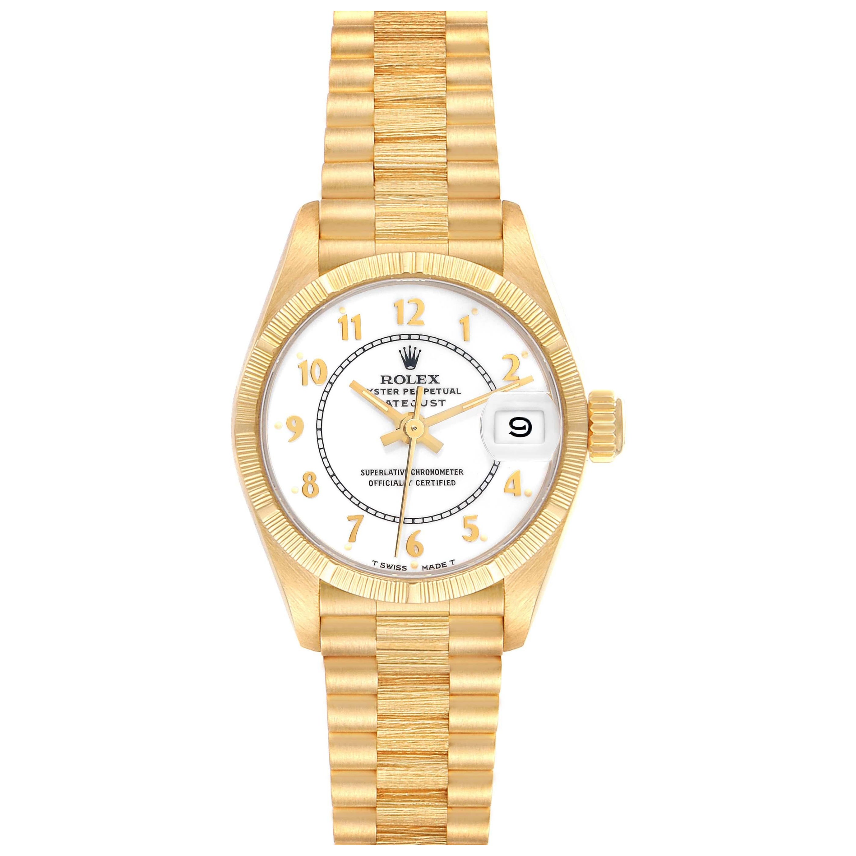 Rolex President Datejust 26 White Dial Yellow Gold Ladies Watch 69278 For Sale