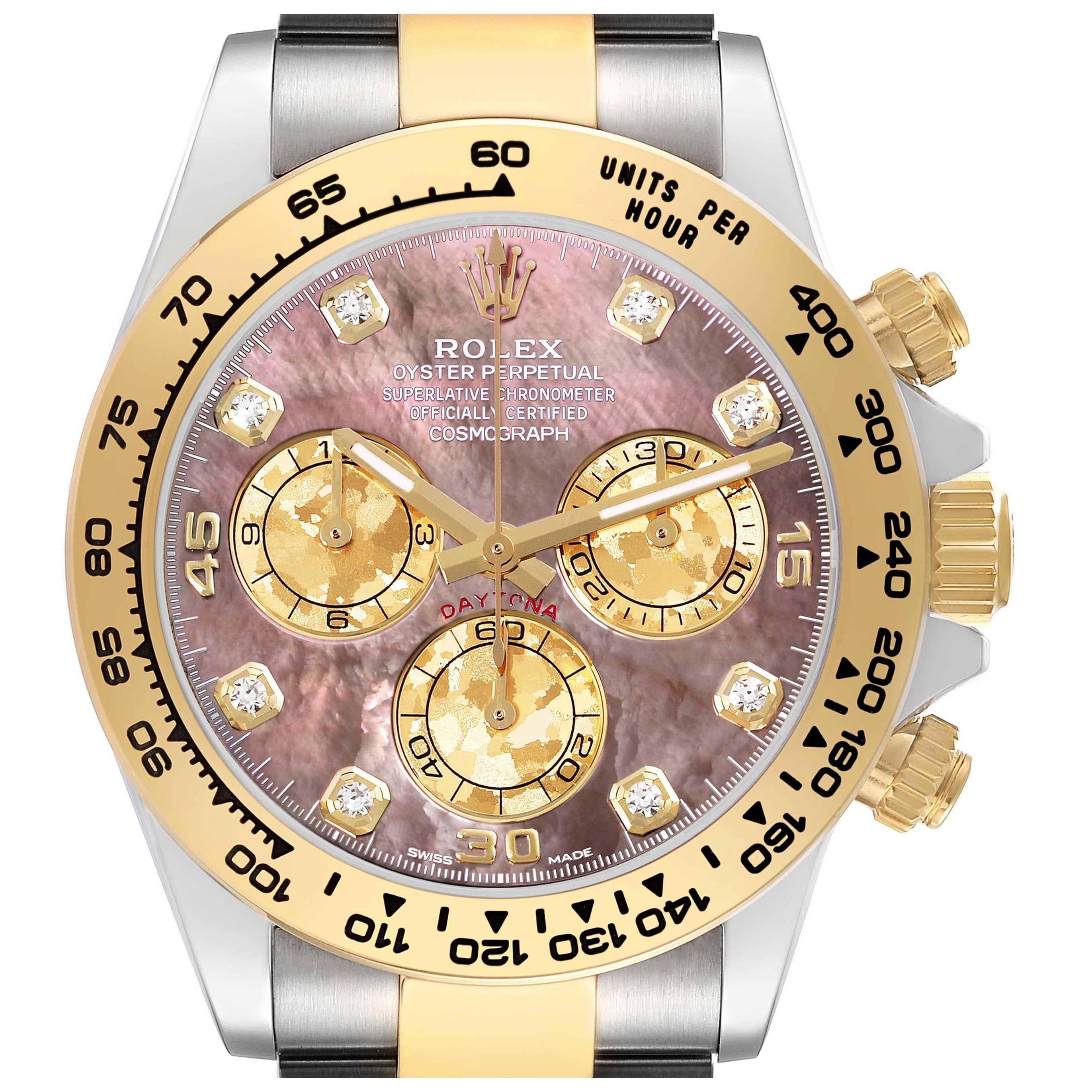 Rolex Daytona Steel Yellow Gold MOP Diamond Mens Watch 116503 Box Card en vente