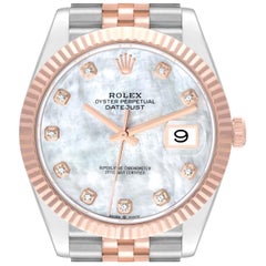 Rolex Montre Datejust 41 en acier, or rose, avec cadran MOP et diamants pour hommes 126331