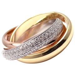 Cartier Trinity Pave Diamond Tricolor Gold Band Ring