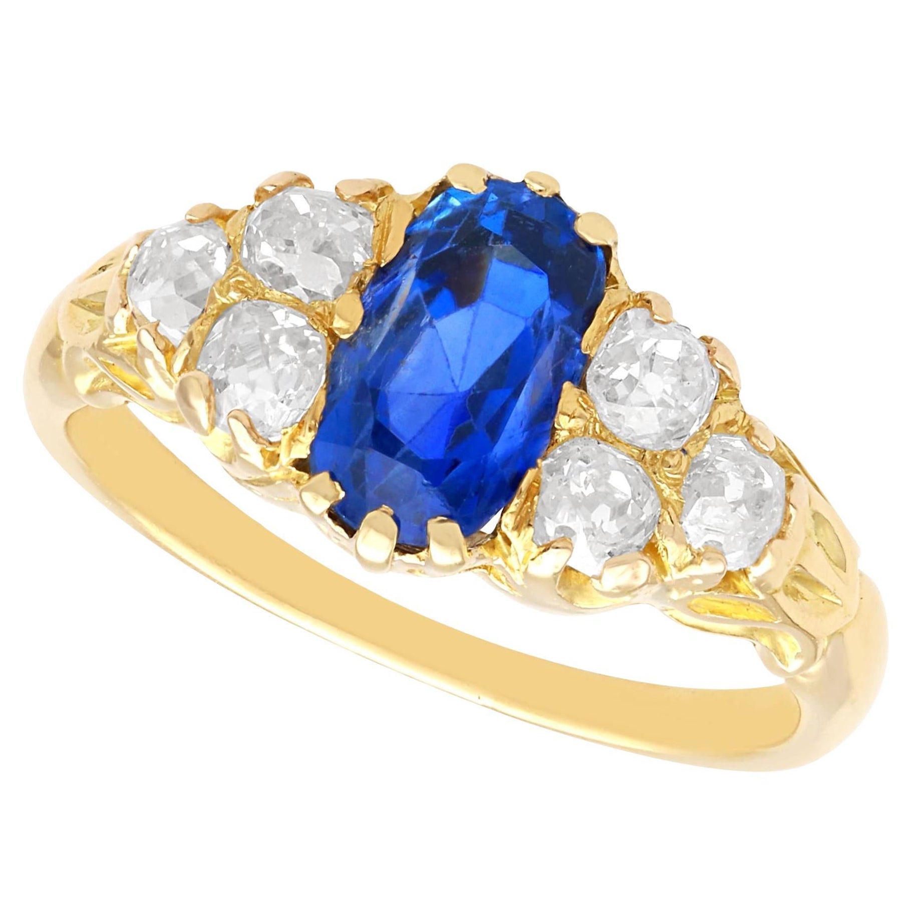 Edwardian 2.30ct Sapphire and 1.05ct Diamond 18k Yellow Gold Ring