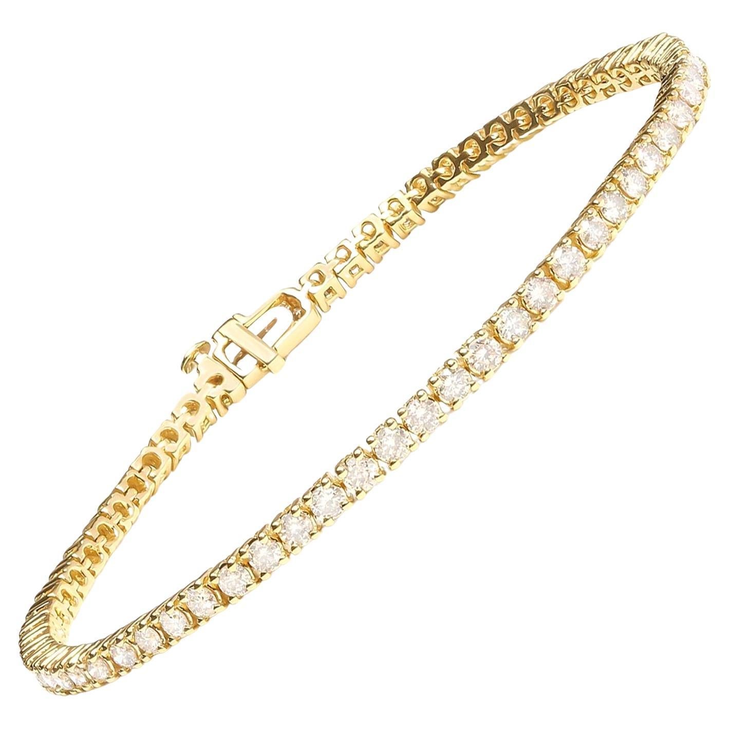Bracelet de tennis en diamants ronds taillés en brillant 3,25 carats or jaune 14K en vente