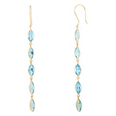 Pendants d'oreilles pour femmes en or jaune 18 carats avec topaze bleue marquise