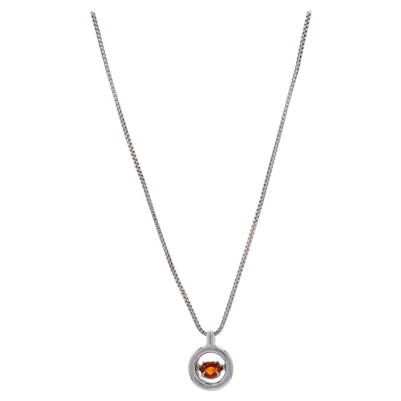 Sterling Citrine Dancing Solitaire Pendant Necklace 18" - 925 Round .20ct Moves For Sale