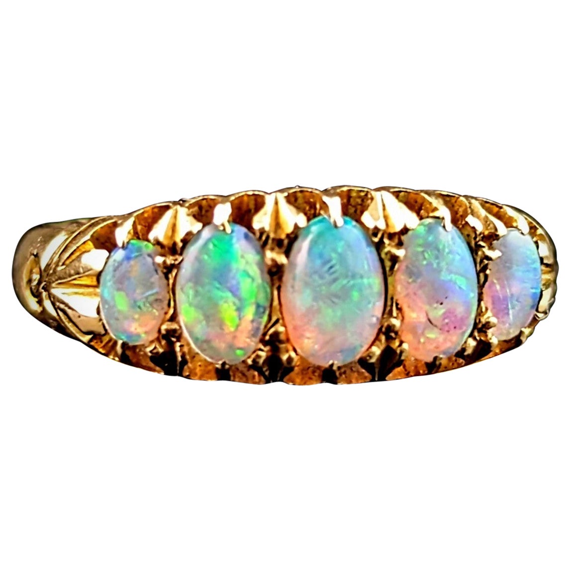 Antique Opal five stone ring, 18k yellow gold  For Sale