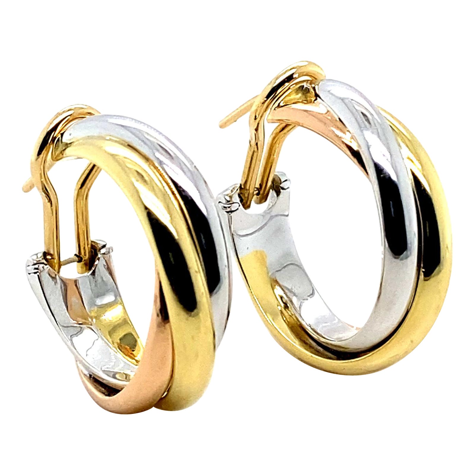 Cartier Trinity Earrings 18 Karat Yellow Rose White Gold For Sale