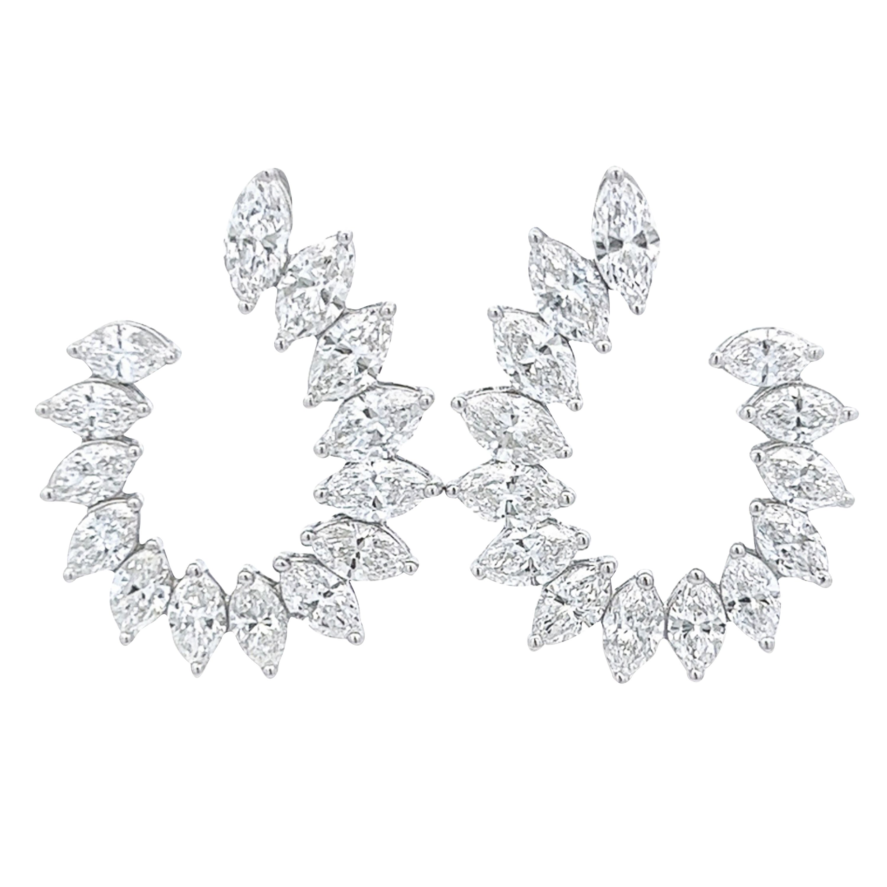 Alexander Beverly Hills 7.71ct Marquise Diamond Cluster Earrings 18k White Gold For Sale