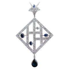 Vintage Sapphires, Diamonds, Platinum Pendant.