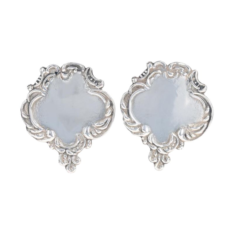 Sterling Silver Shield Drop Earrings - 925 Floral Scroll Pierced