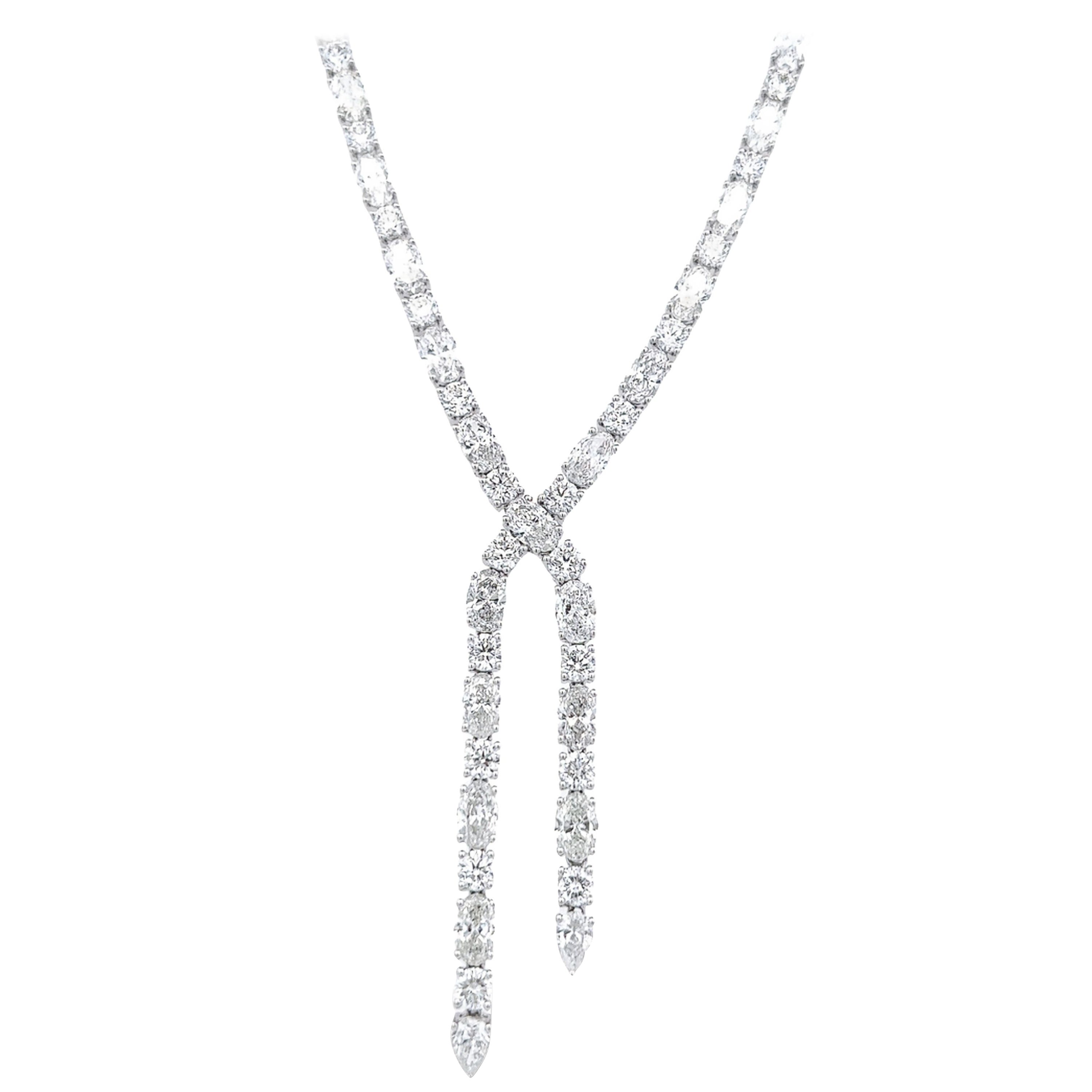 Alexander Beverly Hills 29.92ct Oval & Round Diamond Drop Tennis Necklace 18k For Sale