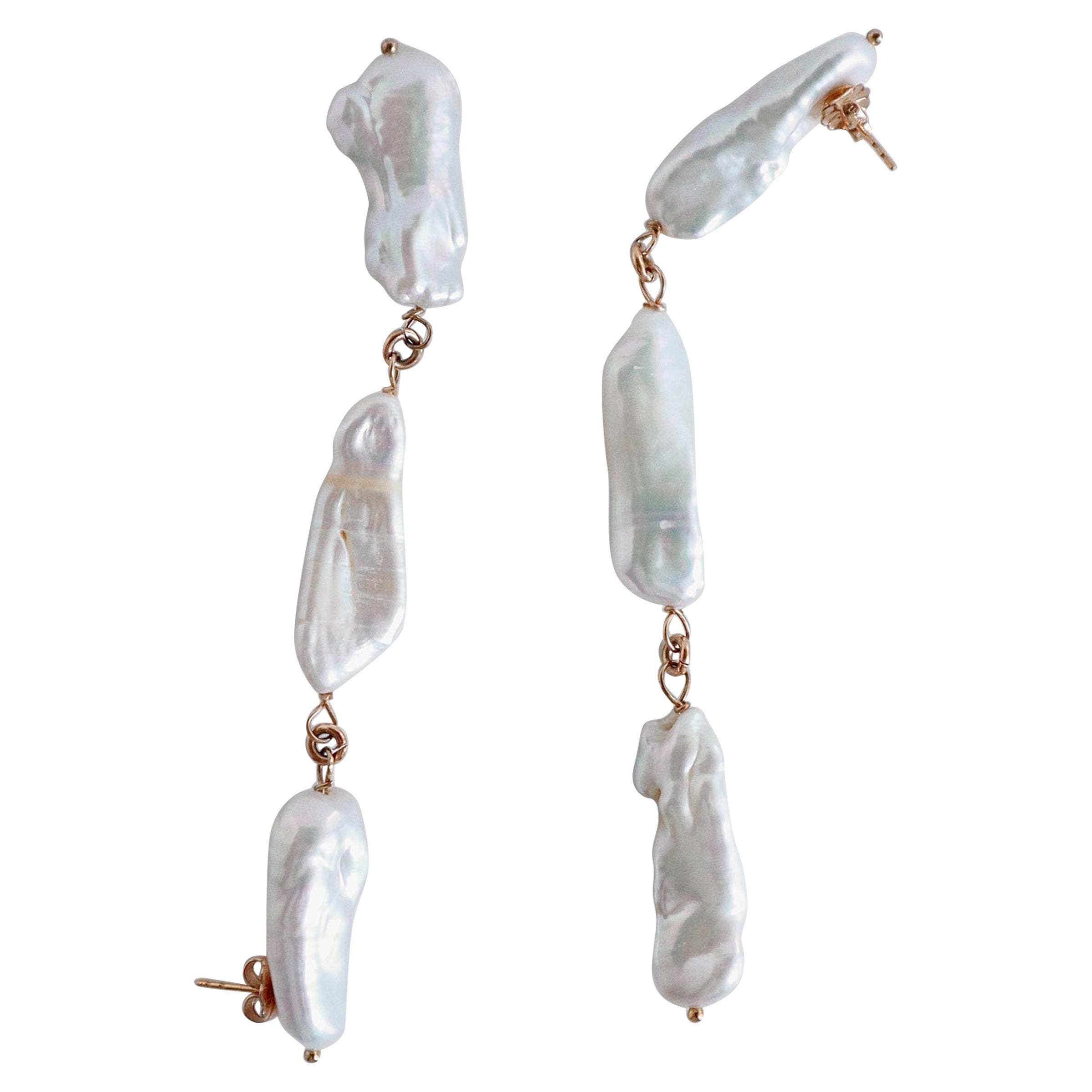 Keshi pearl long earrings  For Sale