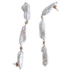 Keshi pearl long earrings