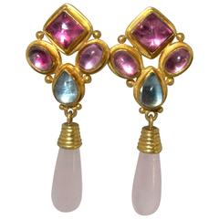 Multi stone gold earrings