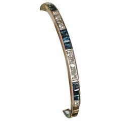 Art Deco Sapphire Old Mine Cut Diamond Bangle Bracelet Vintage 14 Karat Gold