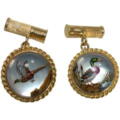 Reverse Painting under Crystal Yellow Gold Cufflinks 4