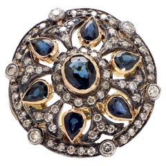 Antique 2.57 Carat Blue Sapphire and Diamond Gold Ring