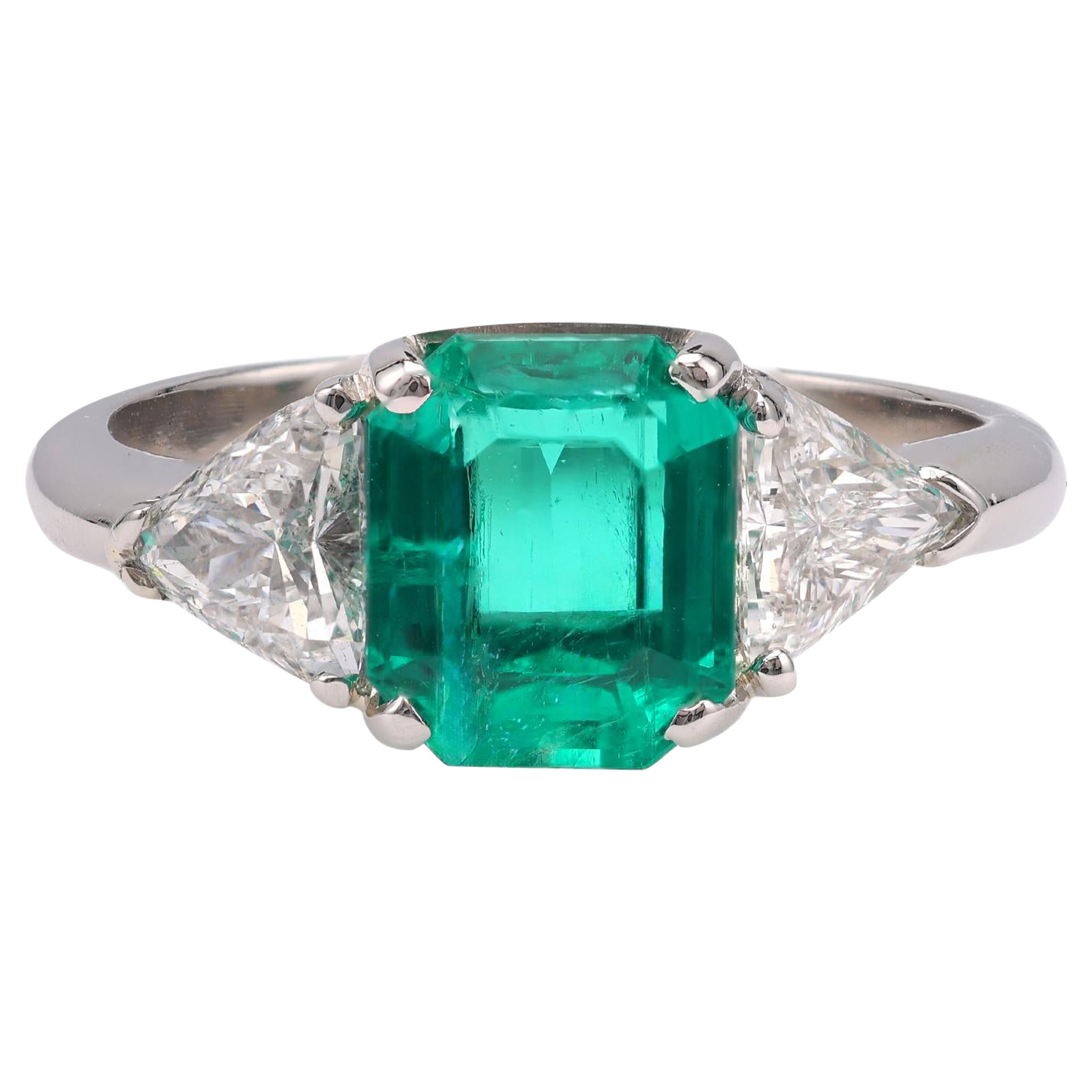 GIA 2.30 Carat Colombian Emerald Diamond Platinum Ring For Sale