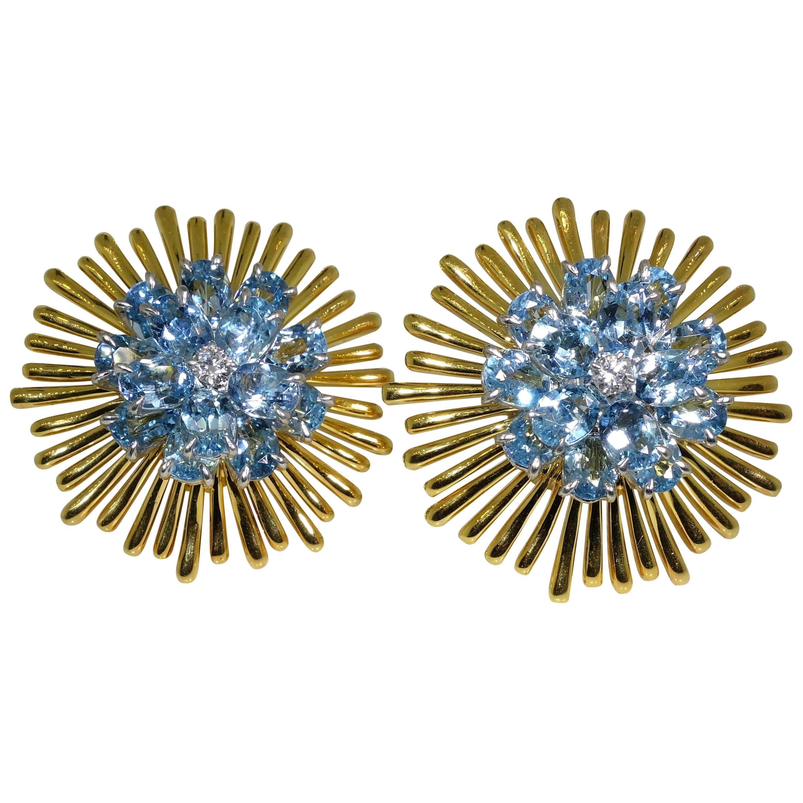 1950 Tiffany & Co. Retro aquamarine diamond Gold earrings