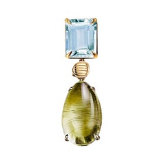 Eighteen Karat Yellow Gold Drop Pendant Necklace with Cabochon Peridot and Topaz