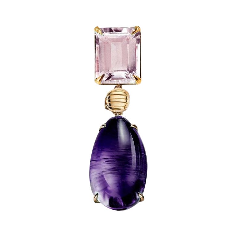 Eighteen Karat Yellow Gold Pendant Necklace with Amethyst and Rose Quartz For Sale