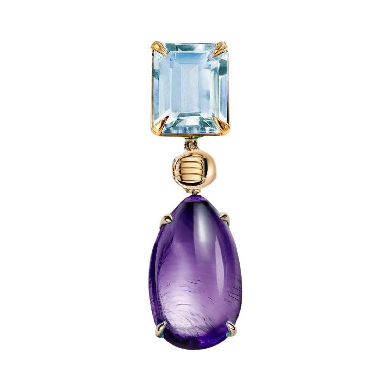 Eighteen Karat Yellow Gold Pendant Necklace with Amethyst and Topaz