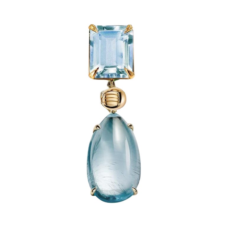 Eighteen Karat Yellow Gold Pendant Necklace with Topaz and Blue Beryl For Sale