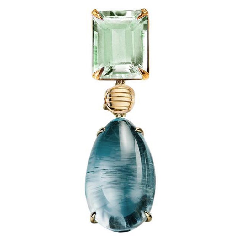 Eighteen Karat Yellow Gold Drop Pendant Necklace with Prasiolite and Beryl