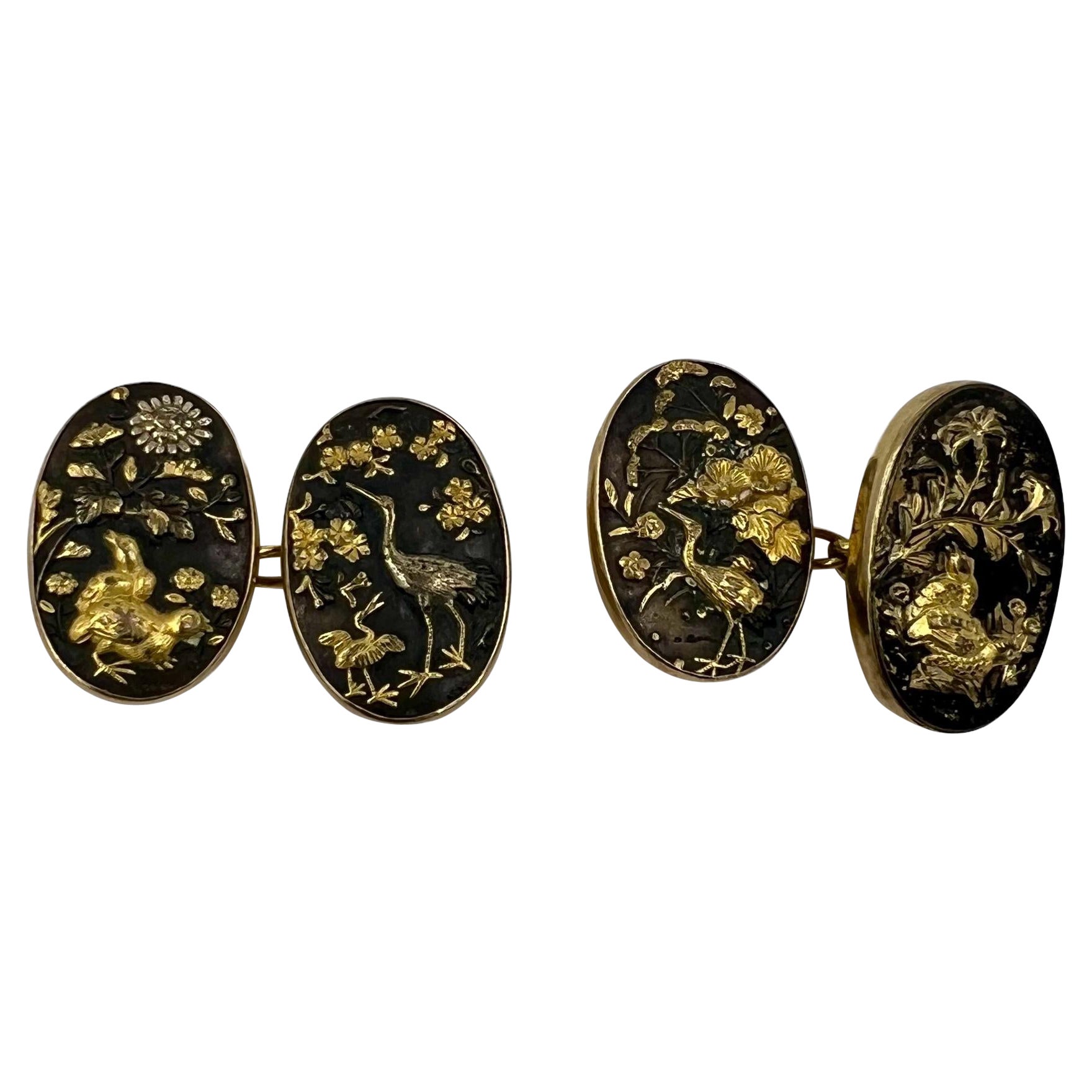 Shakudo Double Sided Yellow Gold Cufflinks For Sale