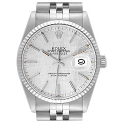 Rolex Datejust Steel White Gold Silver Linen Dial Retro Mens Watch 16014