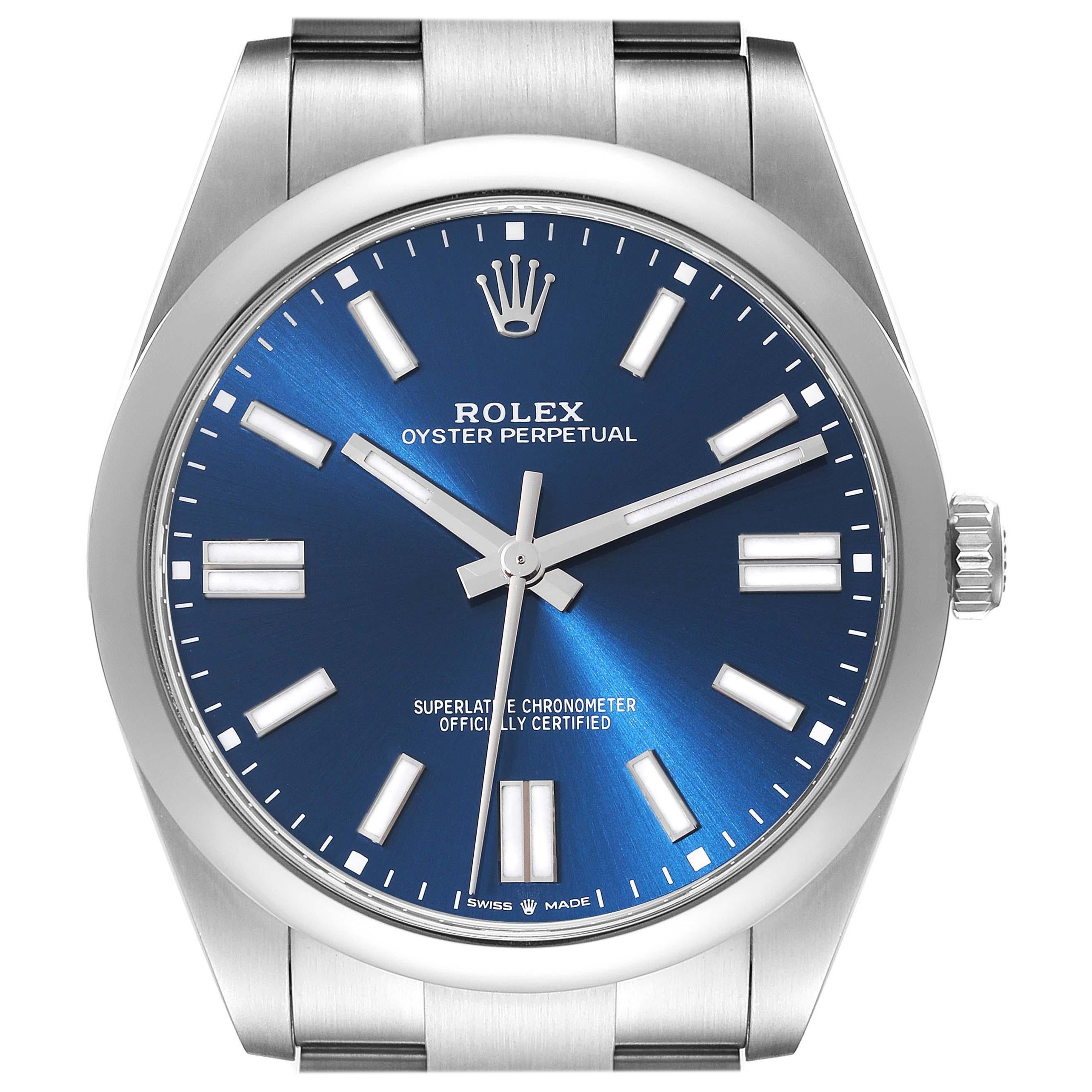 Rolex Oyster Perpetual 41mm Blue Dial Steel Mens Watch 124300 Box Card For Sale
