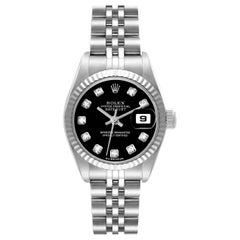 Rolex Datejust Black Diamond Dial White Gold Steel Ladies Watch 79174 Box Papers