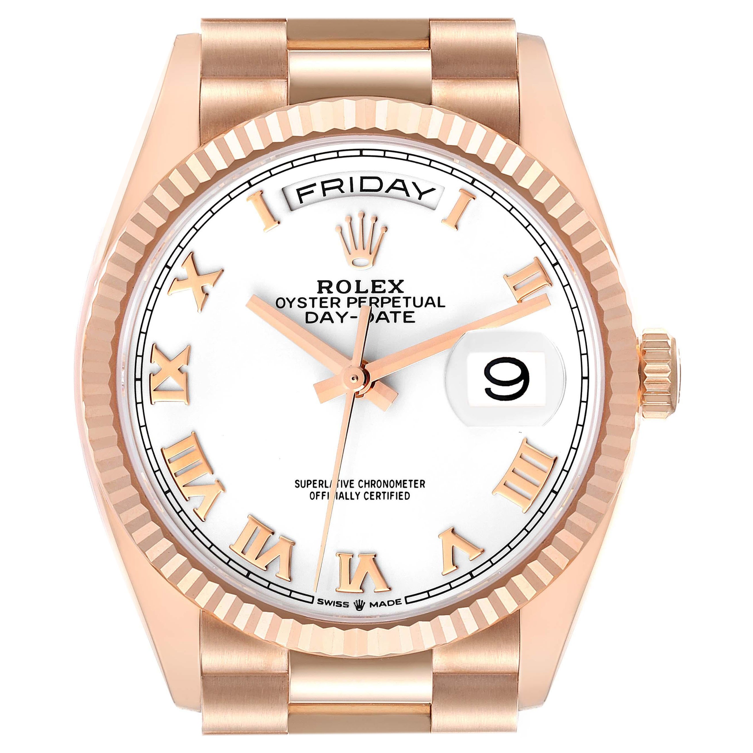 Rolex President Day-Date Rose Gold White Dial Mens Watch 128235 Box Card For Sale